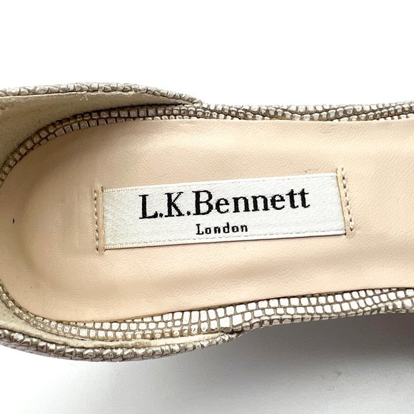 L.K. Bennett Alex Ankle Strap Pump Leather Pointed Toe Metallic Short Wedge - 7 - Picture 4 of 10